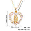 Vintage Brass Cubic Zirconia Religious Virgin Mary Heart Hollow Pendant Necklaces LS-AB7554-2-1