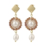 4 Pair 4 Style Natural Mixed Gemstone & Shell Pearl Beaded Flower Dangle Stud Earrings EJEW-JE05076-4