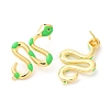 Enamel Snake Stud Earrings with Rhinestone EJEW-D059-03-3