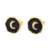 Nuggets with Moon 304 Stainless Steel Enamel Stud Earrings EJEW-T047-19G-1