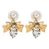 304 Stainless Steel Micro Pave Cubic Zirconia Bowknot Dangle Stud Earrings LS-EJEW-U065-03G-01-2