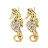 Sea Horse Brass Micro Pave Cubic Zirconia Ear Studs EJEW-D304-38G-2