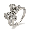 Bowknot Brass Micro Pave Clear Cubic Zirconia Double Rings RJEW-Z050-25P-2