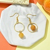 Natural Yellow Aventurine Pumpkin with Ring Dangle Earrings EJEW-JE05509-04-3
