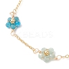 Chakra 304 Stainless Steel & Brass & Natural Green Aventurinee/Garnet/Amethyst/Apatite/Gold Rutilated Quartz/Carnelian/Lapis Lazuli Bead Flower Link Chain Anklets for Women AJEW-AN00692-3
