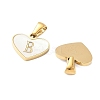 304 Stainless Steel Pave Natural White Shell Heart with Initial Slice Pendants STAS-R168-25G-B-2