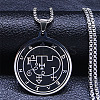 201 Stainless Steel Black Enamel Flat Round Sigil Pendant Necklaces NJEW-H065-14P-1