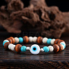 Natural Wood & Synthetic Turquoise Round Beads Stretch Bracelets for Men ED9275-2-1