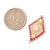 Imitation Pearl & Glass Seed Beaded Floral Rhombus Links Connector Charms PALLOY-MZ01182-02-2