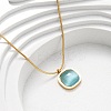 304 Stainless Steel & Dark Turquoise Cat Eye Square Pendant Round Snake Chain Necklaces for Women NJEW-K255-47G-2
