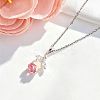 Brass Pave Clear Cubic Zirconia Enamel Rose Flower Pendant 304 Stainless Steel Cable Chain Necklaces for Women WG5C08E-02-1