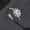 Flower Brass with Clear Cubic Zirconia Finger Rings for Women RJEW-Z111-01P-1