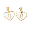 304 Stainless Steel Pave Natural White Shell Heart with Initial Slice Pendants STAS-R168-25G-U-1