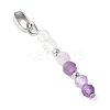 Faceted Round Natural Quartz Crystal & Amethyst & Lepidolite/Purple Mica Stone Beaded Pendants PALLOY-JF03529-07-2