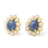 Ion Plating(IP) Dyed & Heated Natural Blue Aventurine Teardrop Stud Earrings with Plastic Pearl Beaded EJEW-E599-05G-03-3