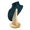 Bust Shaped Microfiber & Wood Jewelry Necklace & Earrings Display Stands NDIS-H042-01B-01-2