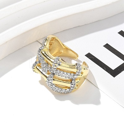 Brass Micro Pave Clear Cubic Zirconia Cuff Finger Rings for Women RJEW-B112-13GP-1