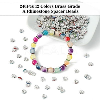 240Pcs 12 Colors Brass Grade A Rhinestone Spacer Beads KK-YW0002-34S-1