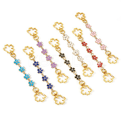 7Pcs 7 Colors Alloy Enamel Flower Link Bag Extension Chains HJEW-TAC0104-1
