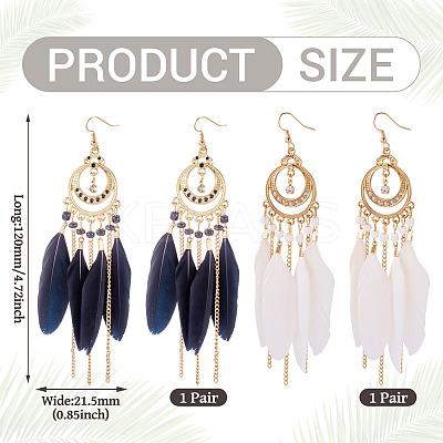 2Pairs 2 Colors Feather Chandelier Earrings EJEW-TA0001-81E-1