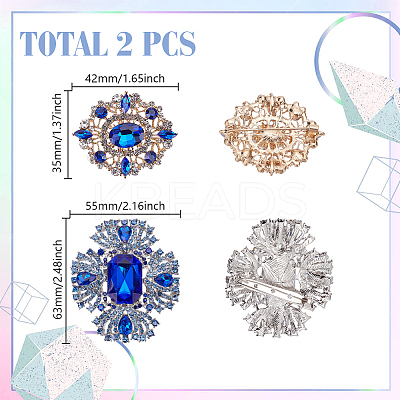 2Pcs 2 Styles Oval & Flower Alloy Rhinestone Lapel Pins for Backpack Clothes JEWB-AR0001-22-1