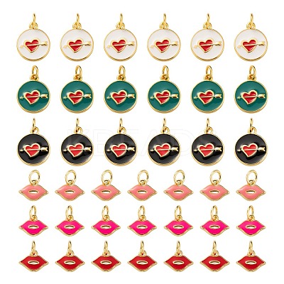 12Pcs 6 Style Golden Plated Brass with Jump Rings Enamel Pendants KK-LS0001-35-1