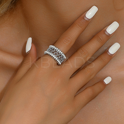 Elegant Vintage Style Brass Wide Hollow Flower Band Ring for Women's Daily Wear OD6362-3-1