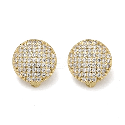Half Round Brass Micro Pave Clear Cubic Zirconia Clip-on Earrings EJEW-M082-14G-1