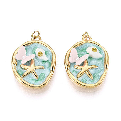 304 Stainless Steel and Enamel Resin ABS Imitation Pearl Porcelain Glitter Powder Pendants STAS-T069-83-1