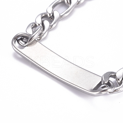 Tarnish Resistant 304 Stainless Steel Figaro Chain ID Bracelets BJEW-G631-03P-1
