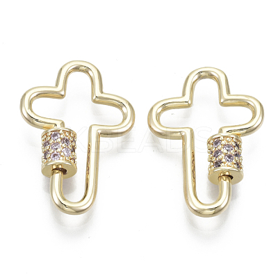 Brass Micro Pave Cubic Zirconia Screw Carabiner Lock Charms KK-R136-070G-NF-1