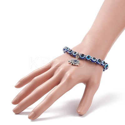 Resin Evil Eye Beaded Stretch Bracelet with Alloy Charm for Men Women BJEW-JB08216-1