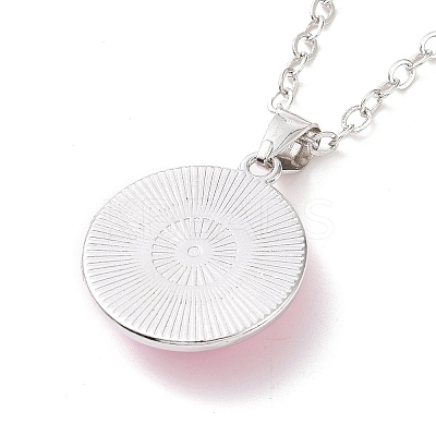 Glass Flat Round Pendant Necklace with Brass Chain LS-NJEW-A003-01A-1