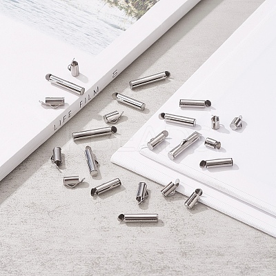 90Pcs 6 Style 304 Stainless Steel Slide On End Clasp Tubes STAS-YW0001-20-1