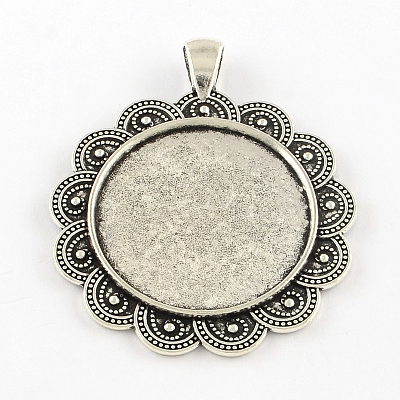 Tibetan Style Flower Alloy Big Pendants Cabochon Settings TIBEP-Q055-08AS-RS-1