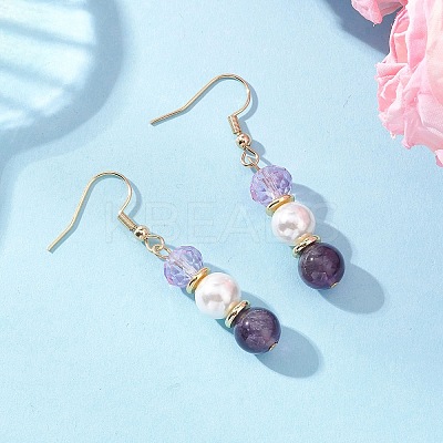 Round Natural Amethyst Dangle Earrings EJEW-JE06778-03-1