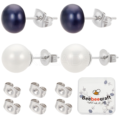 6 Pairs 2 Style Shell Pearl Ball Stud Earrings EJEW-BBC0001-34-1