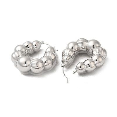 Non-Tarnish 304 Stainless Steel Round Beaded Hoop Earrings EJEW-Z022-04P-1