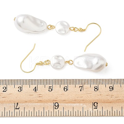 Electroplated 304 Stainless Steel Imitation Pearl Nuggets Dangle Earrings EJEW-Z129-08G-1