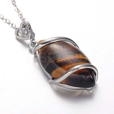 Horse Eye Platinum Plated Brass Rhinestone Gemstone Pendant Necklaces NJEW-JN01188-1