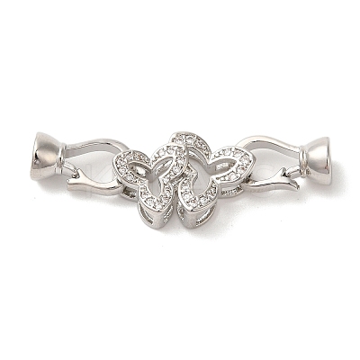 Flower Brass Micro Pave Clear Cubic Zirconia Fold Over Clasps KK-A227-28P-1