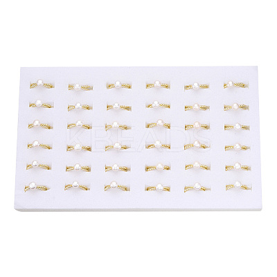 Natural Pearl Double Lines Brass Open Cuff Finger Rings PEAR-N022-C08-1