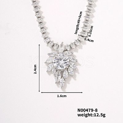 Trendy Unique Style Leaf Brass Rhinestone Pendant Necklace with Rhinestone Cup Chain for Women Girl JD6586-1-1