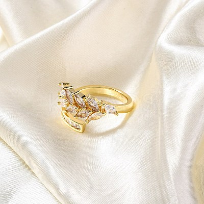 Rack Plating Brass Micro Pave Clear Cubic Zirconia Cuff Finger Rings for Women RJEW-M028-03G-1