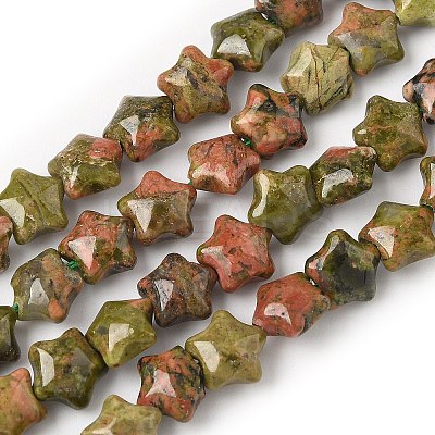 Natural Unakite Star Beads Strands G-Z080-A11-1