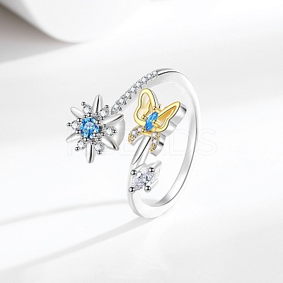 Brass Micro Pave Cubic Zirconia Rotating Cuff Rings for Women LS-RJEW-C132-06P-1