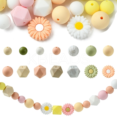 48Pcs 14 Styles Food Grade Eco-Friendly Silicone Focal Beads DIY-YW0008-83C-1
