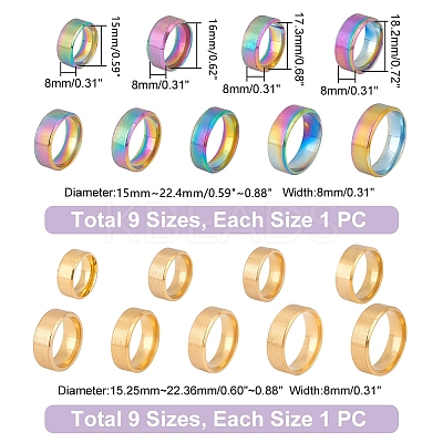 18Pcs 18 Styles Titanium & 201 Stainless Steel Plain Band Finger Rings for Women RJEW-UN0002-85-1