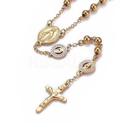 304 Stainless Steel Rosary Bead Necklaces for Easter NJEW-L159-04G-1