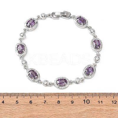 Oval Brass Micro Pave Cubic Zirconia Link Chain Bracelets for Women BJEW-D387-04P-1